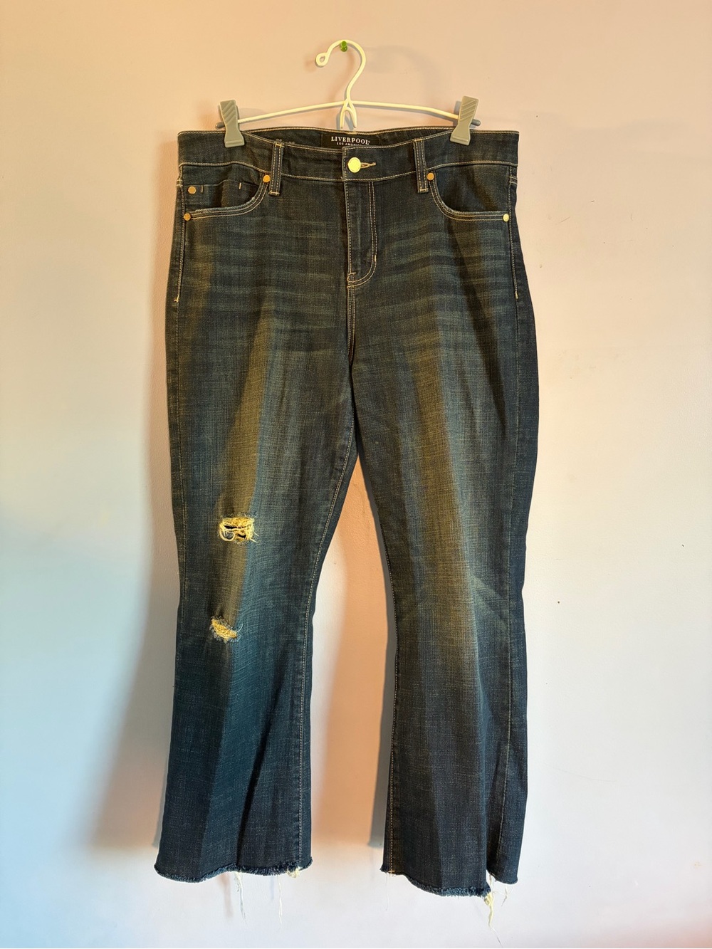Liverpool Dark Blue Flare Jeans with Distressed Knees